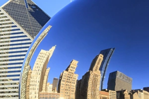 Sky Scrapers Prints: Skyscrapers reflecting in the Cloud Gate sculpture