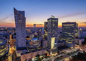 Warsaw Prints: Skyscrapers at twilight, City Centre, Warsaw, Masovian Voivodeship, Poland, Europe