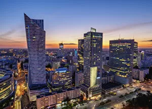 Office Building Collection: Skyscrapers at twilight, City Centre, Warsaw, Masovian Voivodeship, Poland, Europe