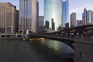 Skyscrapers on West Wacker Drive and the Chicago River by the Franklyn Street Bridge Skyscrapers on West Wacker Drive and the Chicago River by the Franklyn Street Bridge