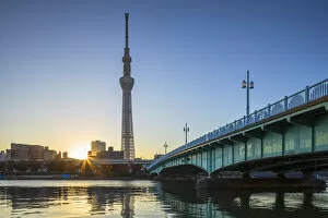 Typically Japanese Gallery: Skytree and Sumida River at dawn, Tokyo, Honshu, Japan, Asia