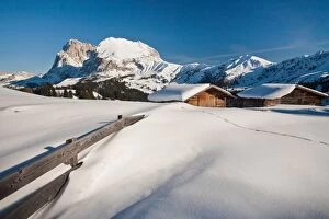 Sleeping huts in Seiser Alm, South Tyrol, Dolomites, Italy, Europe