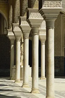 Arcade Prints: Slender pillars of the Patio Principal showing Mudejar carving