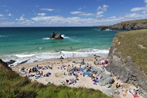 On Holiday Destination Prints: Small beach on North Cornwall coast, Porthcothan, near Newquay, Cornwall, England