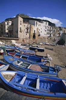 Cefalu Prints: Small boats in the fishing harbour of Cefalu