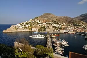 Small boats in the harbor of the island of Hydra, Greek Islands, Greece, Europe