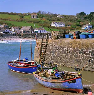 Fishing Prints: Small boats by the quayside, Coverack, Cornwall, England, UK