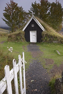 Images Dated 29th September 2008: Small church at Nupsstadur, under Lomagnupur cliffs, dating from the 17th century