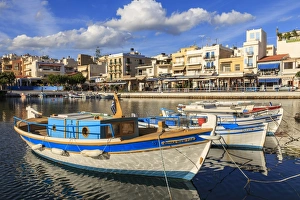 Agios Nikolaos Prints: Small fishing boats reflected in Voulismeni Lake, Agios Nikolaos, Lasithi, Crete