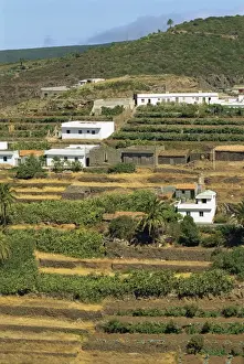 La Gomera Prints: Small houses and terraced fields near Las Hayas in the southeast of La Gomera