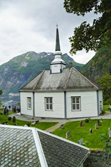 Octagonal Prints: Small octagonal church in the village of Geiranger, Norway, Scandinavia, Europe