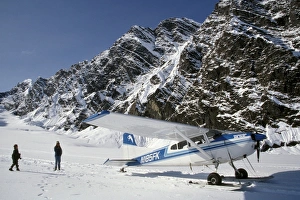 Alaska Prints: Small plane landed on glacier in Denali National Park