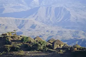 Abyssin Ia Prints: Small settlement in the Lasta Valley, Abyssinian Highlands, Wollo, Ethiopia