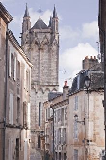 Stereotypically French Prints: The small streets of Poitiers with the cathedral in the background