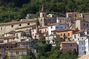 The small town of Maratea, on the Tyrrhenian Sea, Basilicata, Italy, Europe
