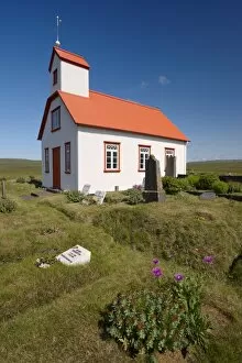 Small traditional church at Grof, south Iceland, Iceland, Polar Regions
