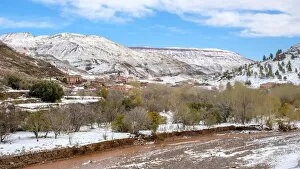 Moroccan Culture Gallery: Small village in the Atlas Mountains after winter snow, Ouarzazate Province, Souss-Massa-Draa