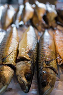 Stall Prints: Smoked herring in Fish Market, Bruges, Belgium, Europe