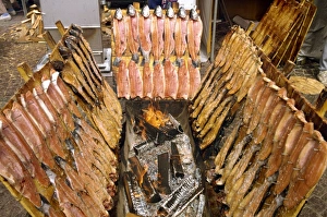 Helsinki Prints: Smoking fish at Lapp display, Helsinki, Finland, Scandinavia, Europe