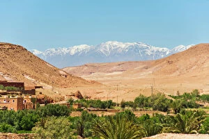 Moroccan Culture Gallery: Snow capped High Atlas Mountains from Kasbah Ait Ben Haddou, near Ouarzazate, Morocco