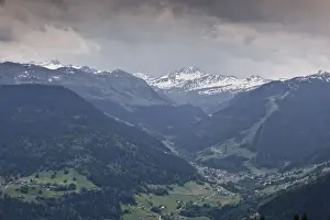 The snow capped mountains of the Haute-Savoie near to Les Saisies, Haute-Savoie, France, Europe