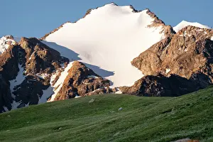 Ecological Diversity Prints: Snow-capped peaks rise above green Valleys in beautiful Kyrgyzstan, Central Asia, Asia