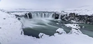Purity Prints: Snow covered Godafoss waterfall in northern Iceland, Polar Regions