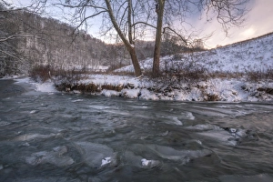 North Carolina Prints: Snow covered landscape and icy river, Blue Ridge Mountains, North Carolina, United