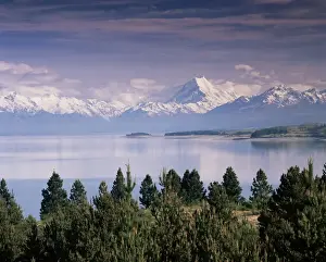 Canterbury Prints: Snow covered Mount Cook (Aoraki) viewed across Lake Pukaki