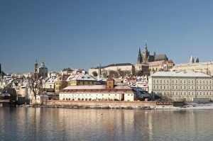 Snow-covered Prague Castle, Mala Strana and Vltava River, UNESCO World Heritage Site