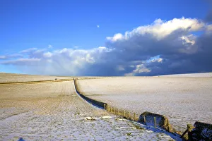 Farm Land Prints: Snow covered South Downs farm land, East Dean, East Sussex, England, United Kingdom