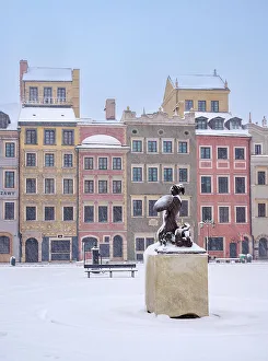 Warsaw Prints: Snow covered Syrenka, Warsaw Mermaid