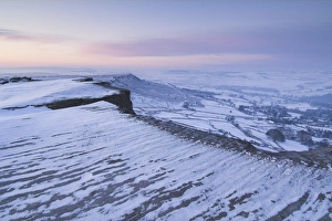 Evening Glow Prints: Snow at dawn, Froggatt Edge, Peak District, Derbyshire, England, UK