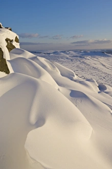 Moor Land Prints: Snow drifts and snow covered moorland at Stanage Edge, Peak District National Park