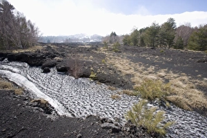 Snow, lava flow