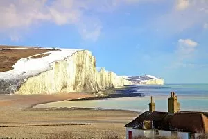 Natural Landmark Gallery: Snow on The Seven Sisters and Coastguard Cottages, Seaford Head, South Downs National Park