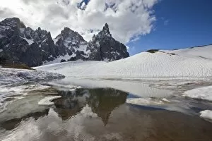 Images Dated 3rd June 2010: Snow is thawing leaving some puddles at the foot of the Pale di San Martino by San Martino di