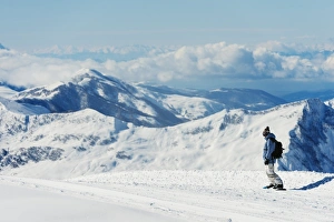Caucasus Region Prints: Snowboarder, Gudauri ski resort, Georgia, Caucasus region, Central Asia, Asia