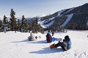Images Dated 29th March 2009: Snowboarders at Whistler mountain resort, venue of the 2010 Winter Olympic Games