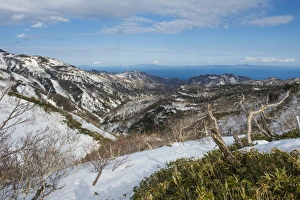 Snowcapped mountains in Shiretoko National Park, UNESCO World Heritage Site, Hokkaido