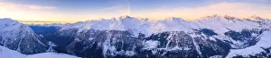 Snowy peaks of Valle Spluga at sunset, aerial view, Valchiavenna, Valtellina, Lombardy