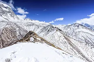 Pristine Prints: Snowy Ridge Leading Up to the Summit of Kyanjin Ri with Panoramic Views of the Langtang Himalayas