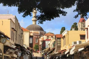 Awning Prints: Socrates Street with Suleymaniye Mosque, Medieval Rhodes Town, UNESCO World Heritage Site