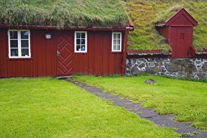 Sod roof building in historic Tinganes district, City of Torshavn, Faroe Islands