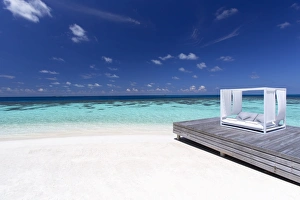 Lounger Prints: Sofa at the beach in the Maldives, Indian Ocean, Asia