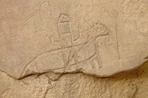 Images Dated 23rd December 2010: Soldier riding a horse petroglyph, Chetro Ketl, Chaco Culture National Historical Park