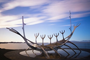 Solfar (Sun Voyager), iconic stainless-steel modern sculpture representing a Viking longboat by Jon Gunnar Arnason, Reykjavik, Iceland, Polar Regions