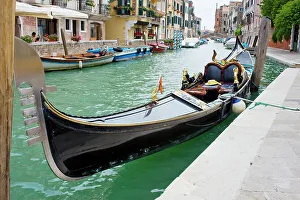 Gondola Prints: A solitary gondola moored along the Fondamenta Rezzonico