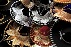 Gold Colour Prints: Sombreros, Municipal Market, Oaxaca City, Oaxaca, Mexico, North America