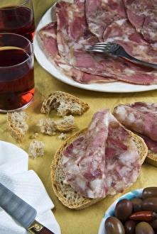 Knife Prints: Soppressata (Soprassata) (Capofreddo), Italian dry-cured salami, Italian food